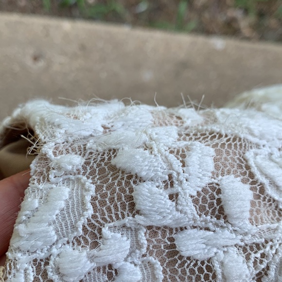 R&M Richards White w/ Tan Lining cocktail dress size Floral Lace Tie Belt Sz 12 - Picture 13 of 14